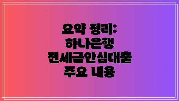 요약 정리: 하나은행 전세금안심대출 주요 내용