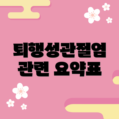 퇴행성관절염 관련 요약표