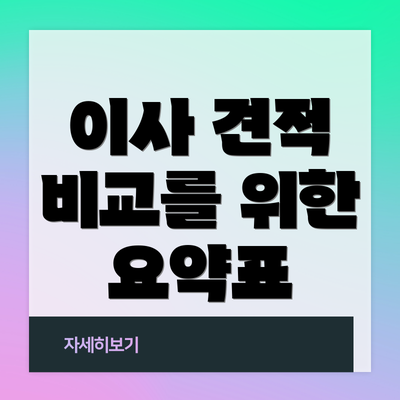 이사 견적 비교를 위한 요약표