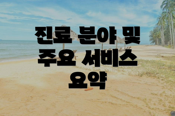 진료 분야 및 주요 서비스 요약