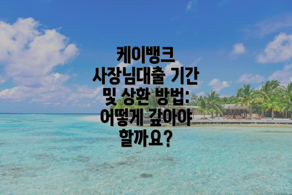 케이뱅크 사장님대출 기간 및 상환 방법: 어떻게 갚아야 할까요?