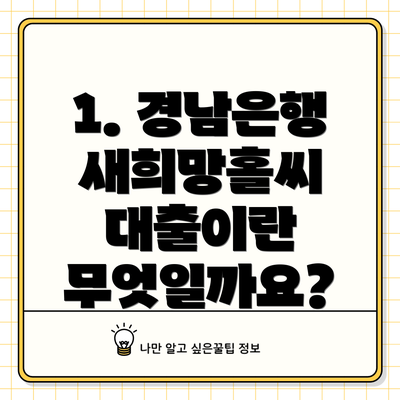 1. 경남은행 새희망홀씨 대출이란 무엇일까요?