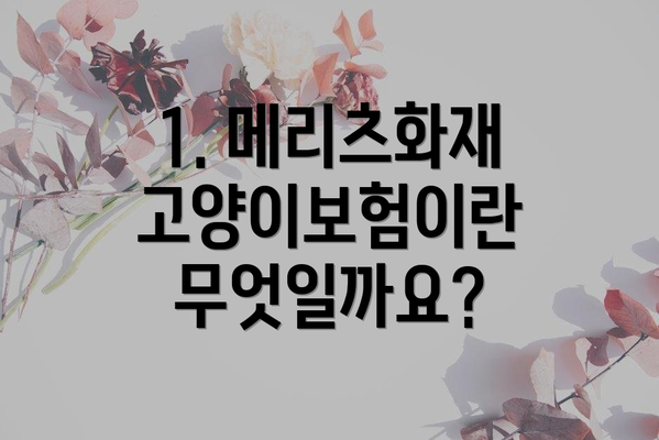 1. 메리츠화재 고양이보험이란 무엇일까요?