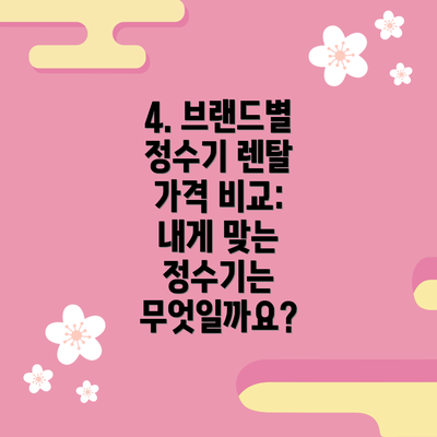 4. 브랜드별 정수기 렌탈 가격 비교:  내게 맞는 정수기는 무엇일까요?