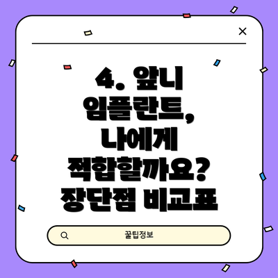 4. 앞니 임플란트, 나에게 적합할까요?  장단점 비교표