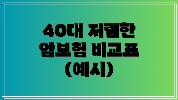 40대 저렴한 암보험 비교표 (예시)