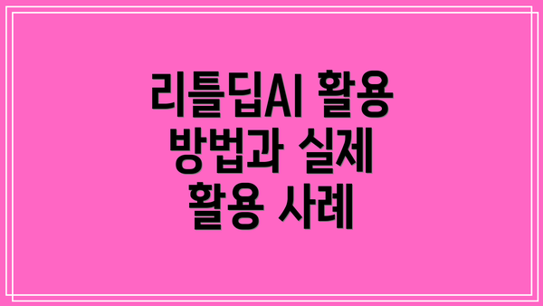 리틀딥AI 활용 방법과 실제 활용 사례