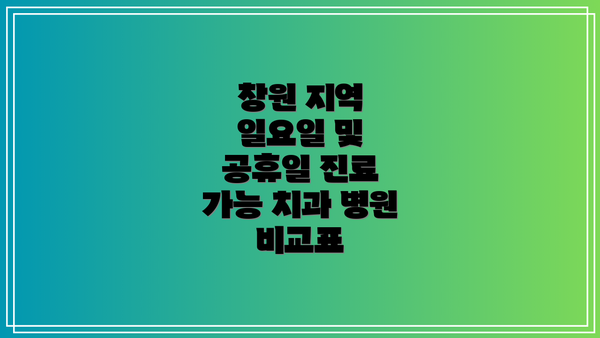 창원 지역 일요일 및 공휴일 진료 가능 치과 병원 비교표