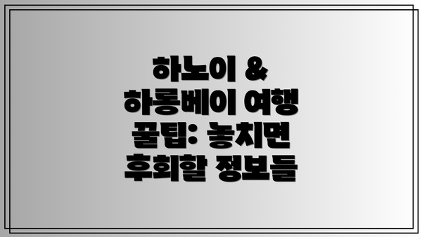 하노이 & 하롱베이 여행 꿀팁: 놓치면 후회할 정보들