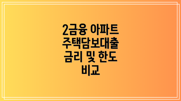 2금융 아파트 주택담보대출 금리 및 한도 비교